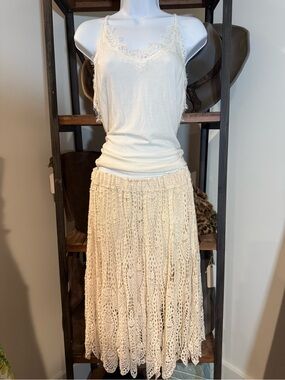 POL Cream Crochet Midi Skirt